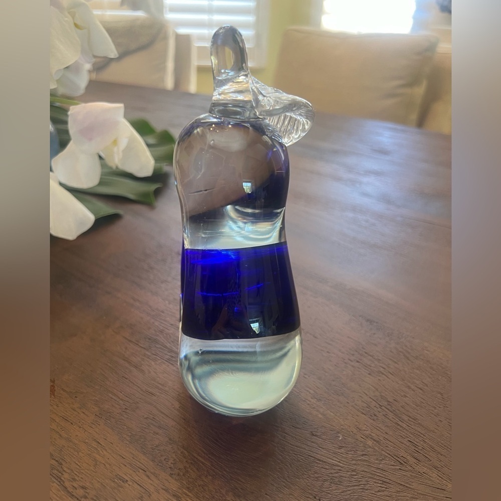 Art glass pair. Applied leaf  cobalt blue, polished base - Picture 7 of 10